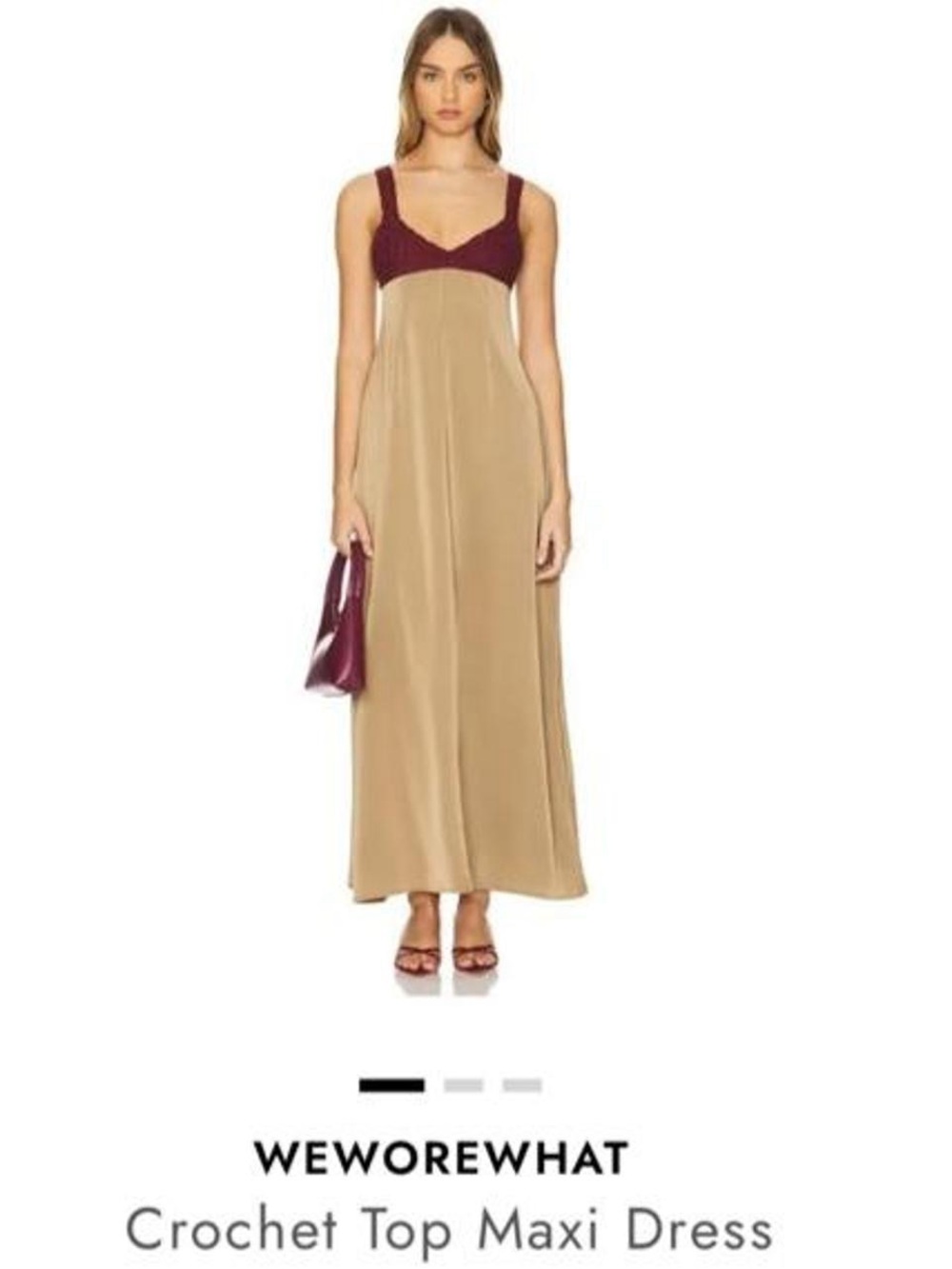 WeWoreWhat Two-Tone Crochet Top Maxi Dress in Beige and Burgundy